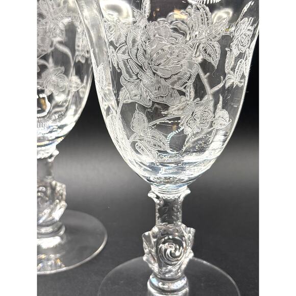Heisey Waverly Rose Fine crystal Water/Wine Goblets Set of Three Vintage 40s/50s - Picture 2 of 7